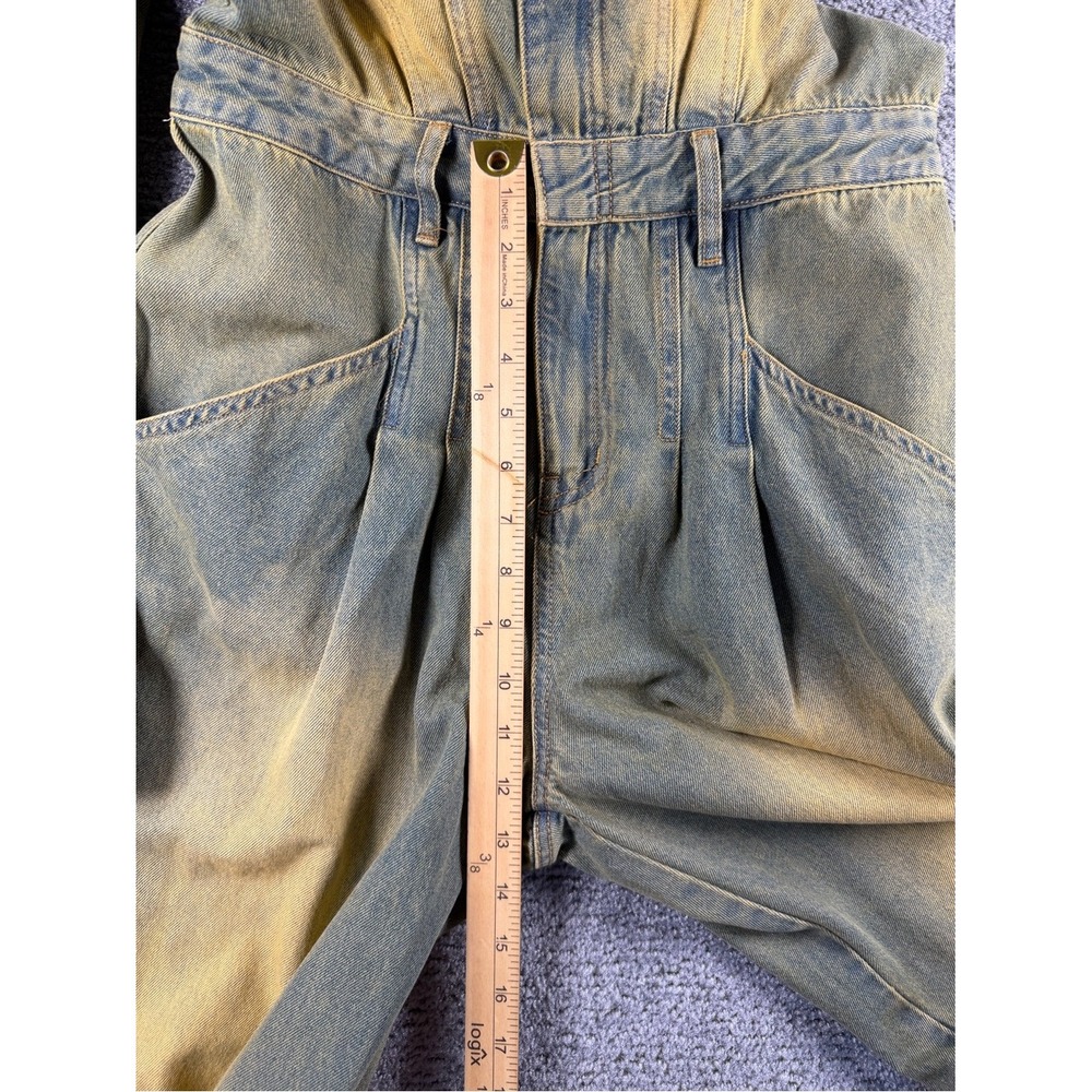 Fashion Nova Treat You Well Vintage Wash Denim Jumpsuit Green Yellow Medium NEW - Picture 8 of 10
